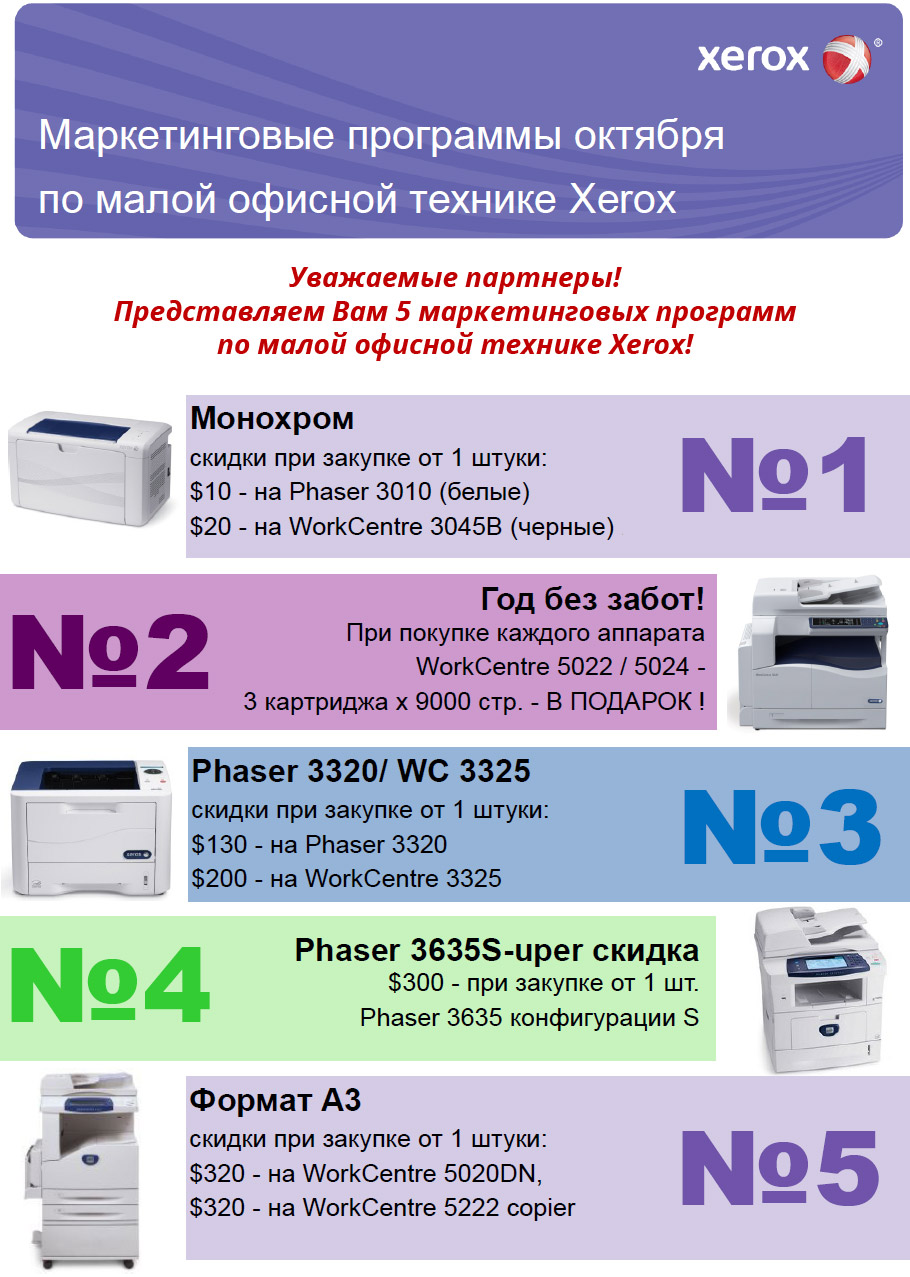 Маркетинговые программы октября по малой офисной технике Xerox